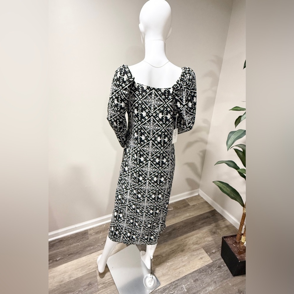 Hyacinth House Sabrina Midi Dress S Black White Square Neck Puff Sleeve NWT - Picture 3 of 16